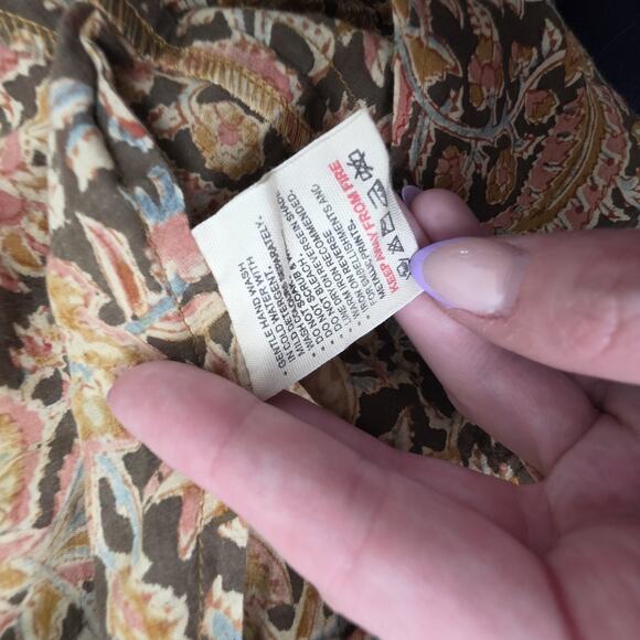 Fabindia Size Sml Mustard Brown Button Midi Cotton Dress Tiered Boho Lagenlook - Picture 10 of 10